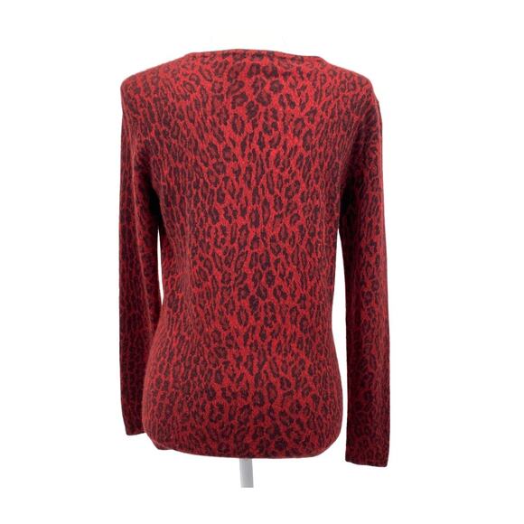 Neiman Marcus 100% Cashmere Red Leopard Print Sweater Size L - Picture 3 of 13